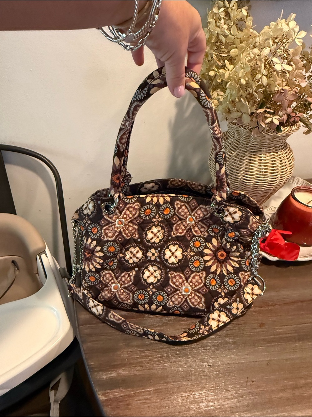 VERA BRADLEY Quilted Floral Mosaic Tote Bag in Brown & matching wallet brand new